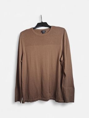 J. Jill Textured-Yoke Pull Over Sweater 2X Merino Wool Casual, Preppy Brown